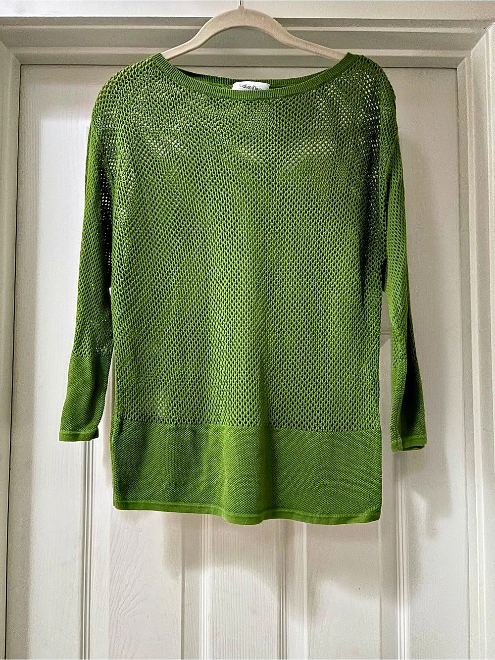Calvin Klein Cotton Mesh Knit Sweater in Green Size Large